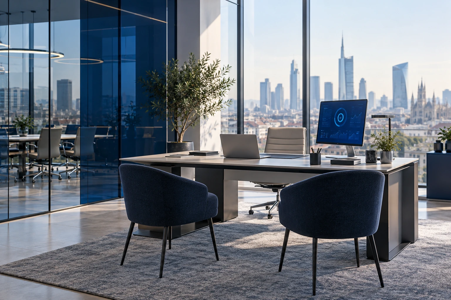 Ambiente professionale a Milano, nei toni blu di Savino e Partners